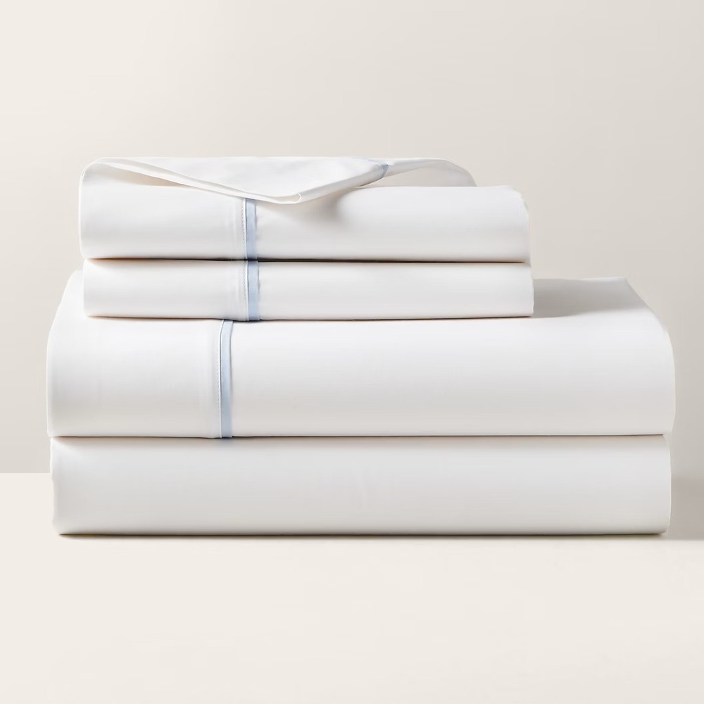 Ralph Lauren Palmer Percale Queen Flat Sheet Pale Sky Blue Organic‎ Cotton NEW